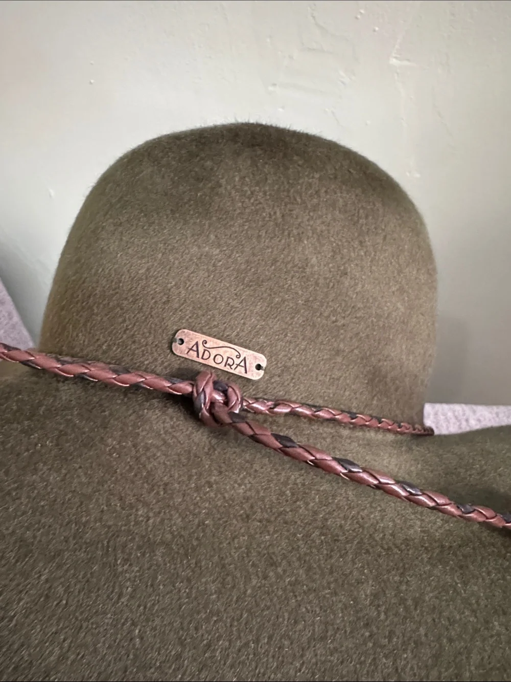 ADORA NWT 100% Wool Olive Brown Floppy Cowboy Hat with Braided Band